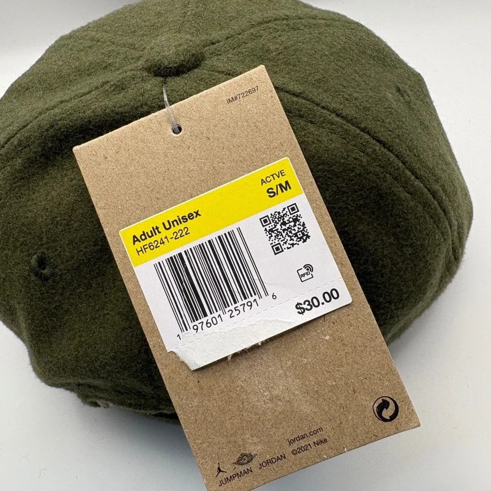 Jordan Flight Adult Unisex Olive Green Wool Blend S/M Baseball Cap New With Tags
